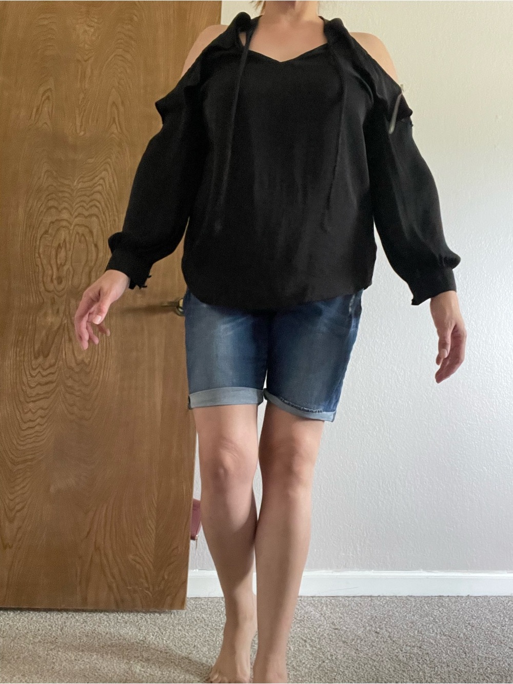 Black Cold-Shoulder Blouse